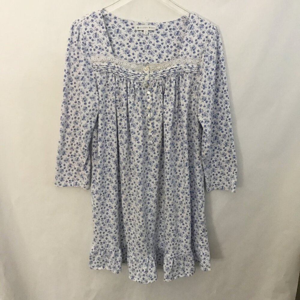 Eileen West Floral 100% Cotton Lace Long Sleeve Nightgown L Cottagecore